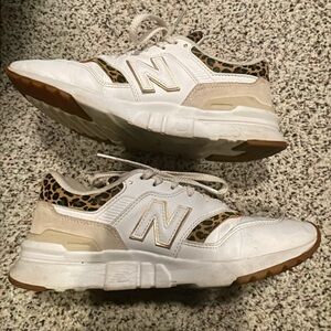 New Balance White and Animal Print Sneakers